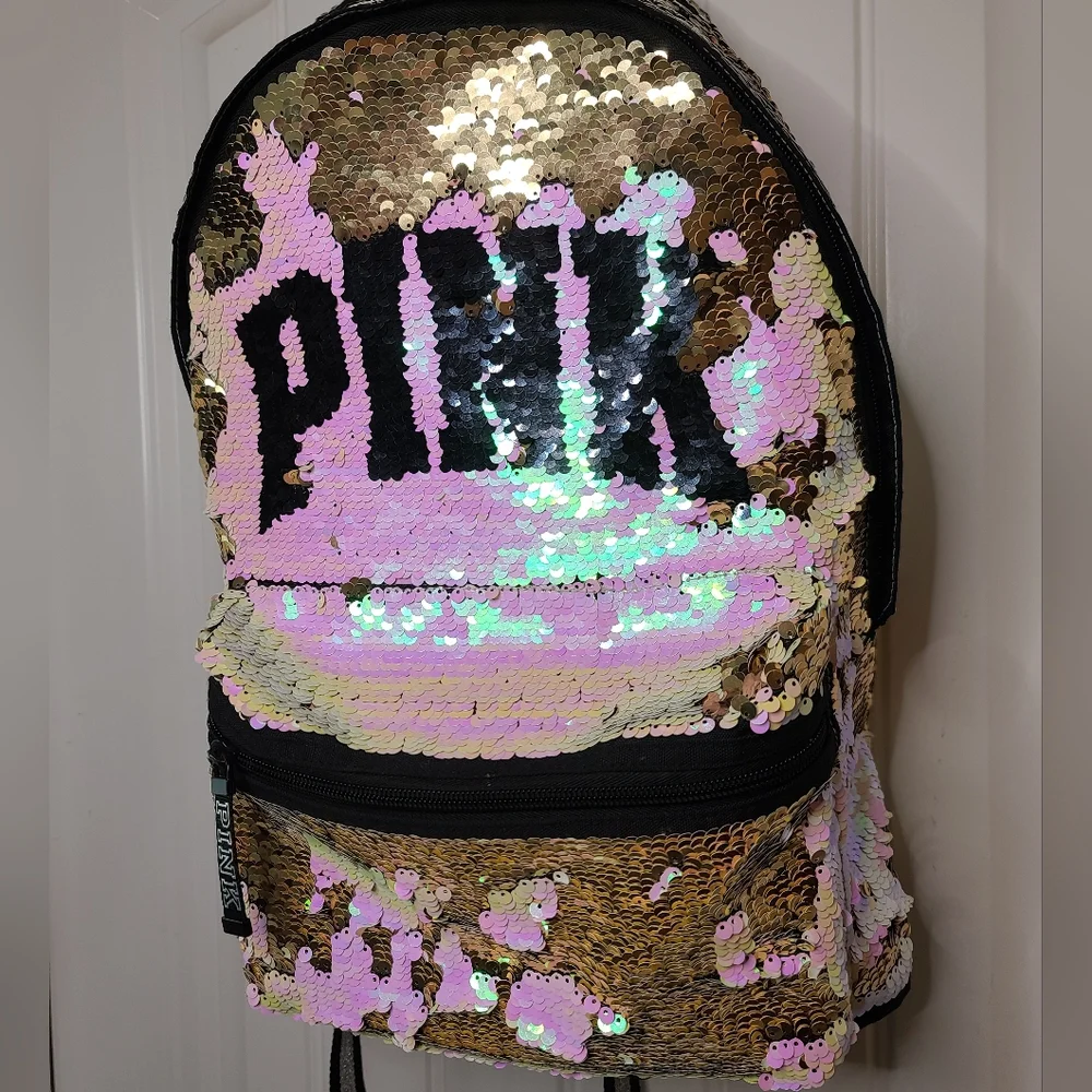 PINK VS Victoria's Secret Limited Edition Bling Sequin Large Campus Backpack Bag - Picture 4 of 13